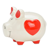 Spardose Schwein (klein) 10042108 , "rotes Herz ~Aufdruck|ohne|#~"